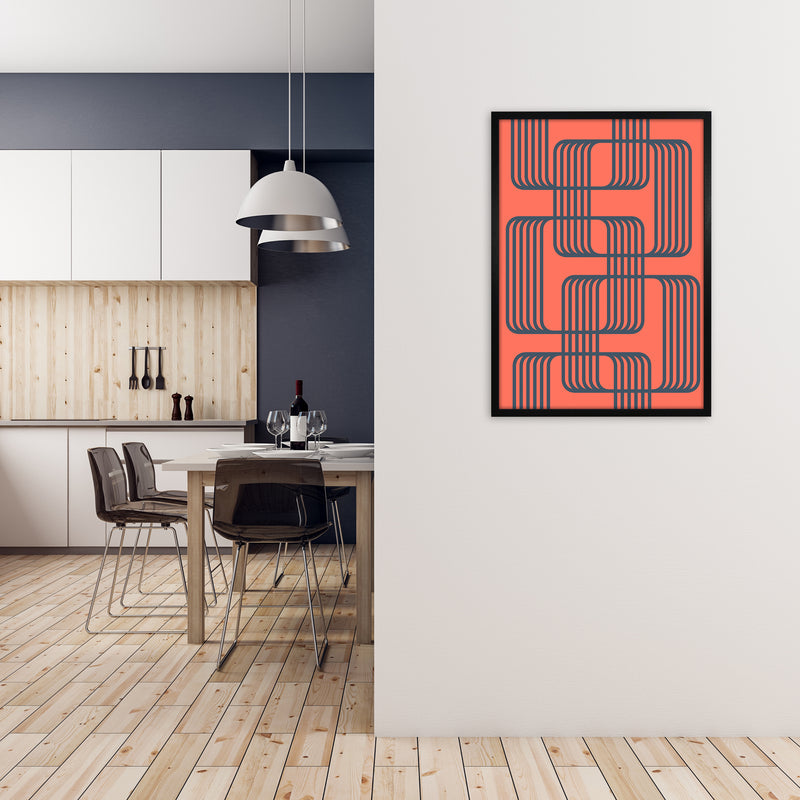 Blue and Red Geometric Wall Art Print B A1 White Frame