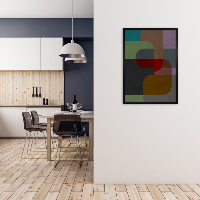 Dark Colourful Abstract Print B A1 White Frame