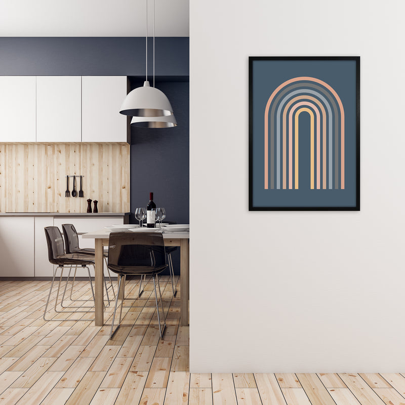 Mid Century Blue Wall Art Print A A1 White Frame