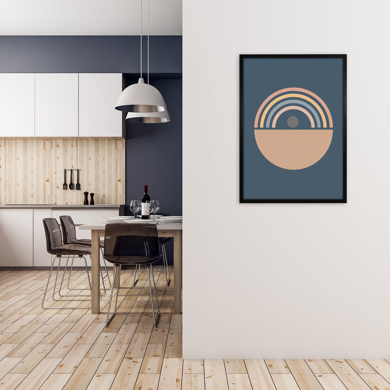 Mid Century Blue Wall Art Print B A1 White Frame