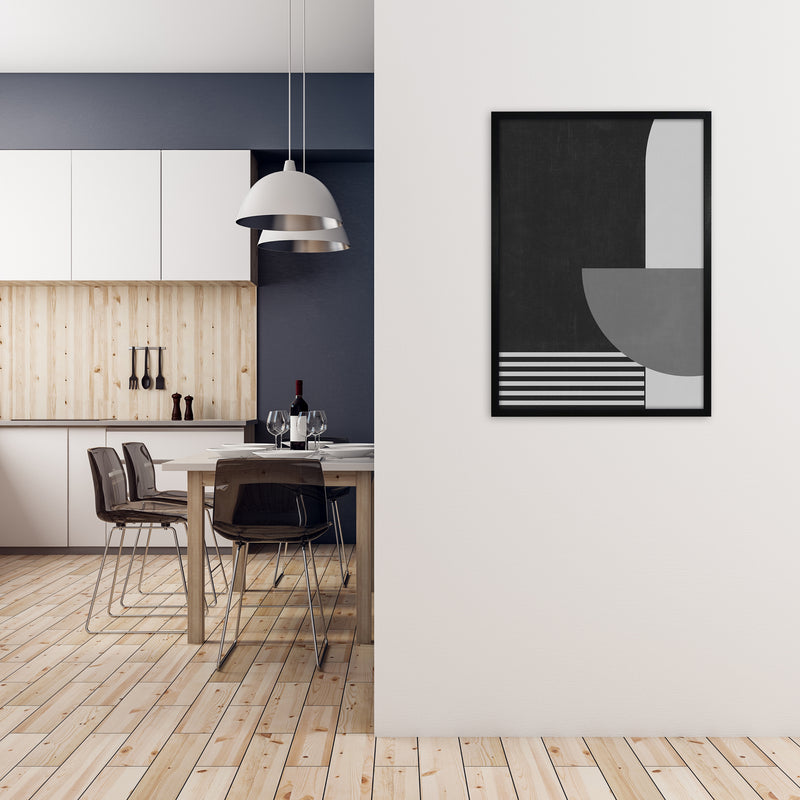 Mid Century Black and White Print B A1 White Frame
