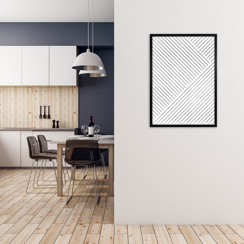 Mid Century Texture Lines B A1 White Frame