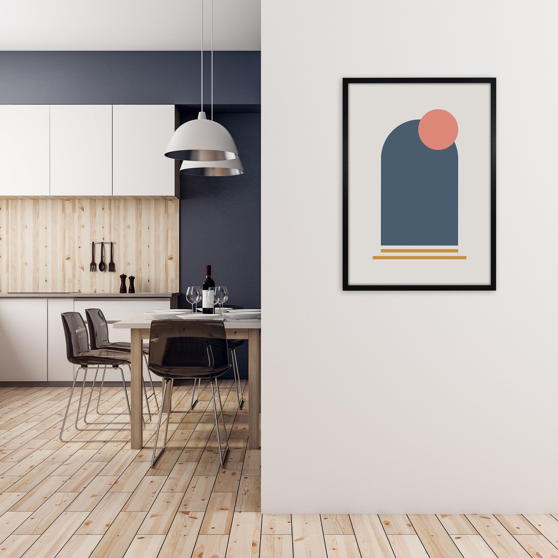 Mid Century Modern Prints on Grey F A1 White Frame