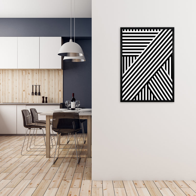Black and White Large Stripes A1 White Frame