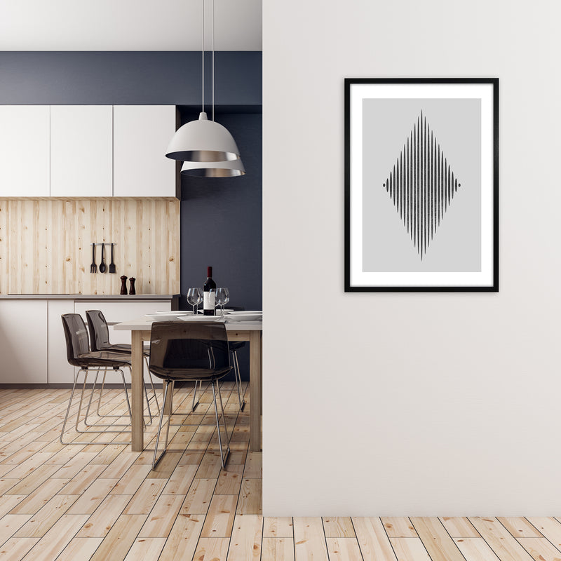 Black and White Lines Diamond A1 White Frame