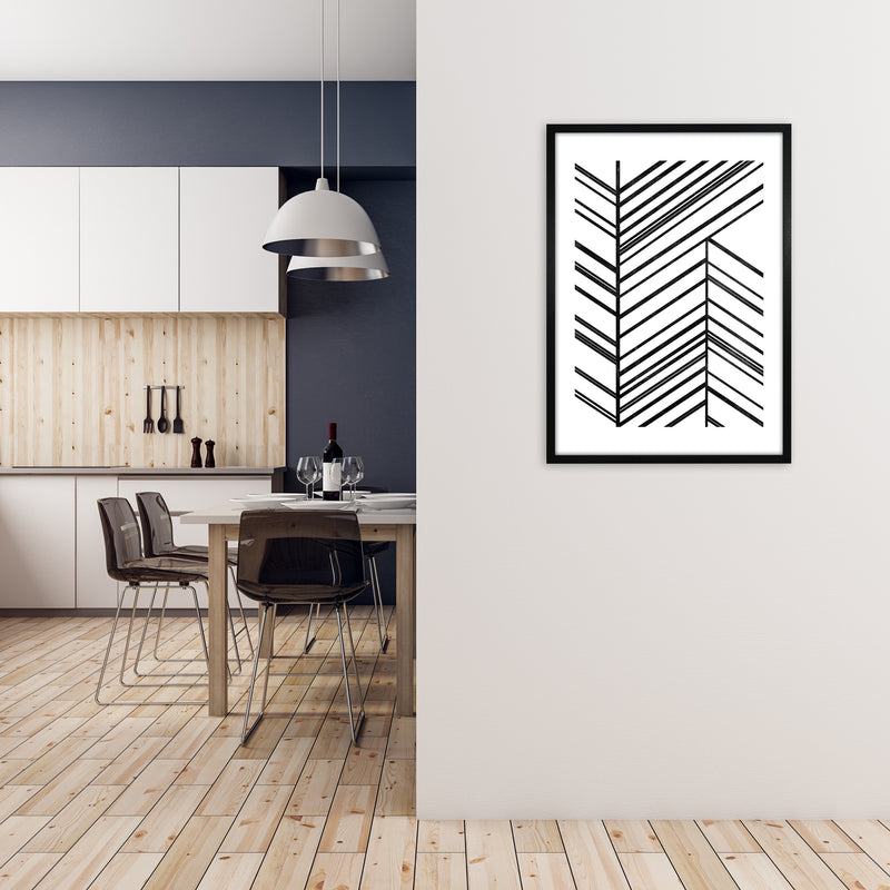 Black White Rough Line Print A1 White Frame