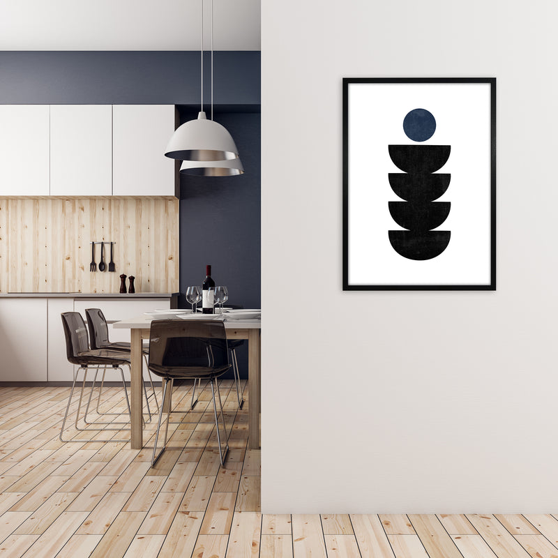 Mid Century Shapes Navy Dot A1 White Frame