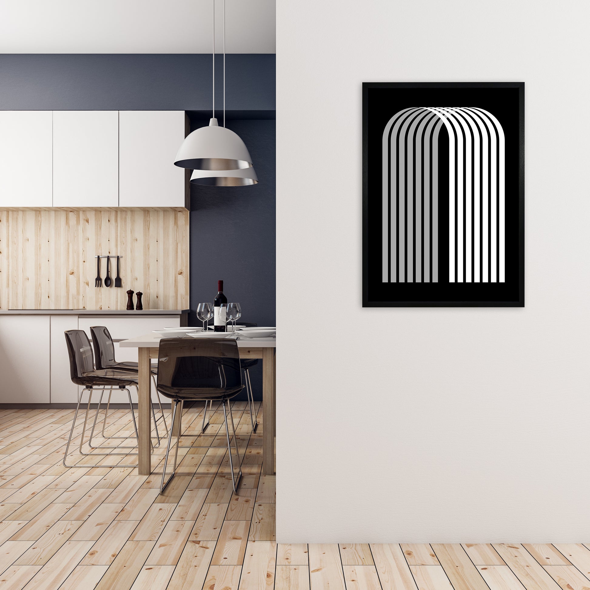 Modern BW Geometric Original A1 White Frame