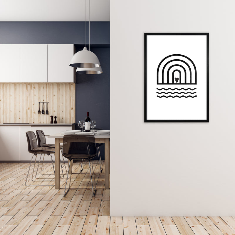 Rainbow Heart Waves BW Art A1 White Frame