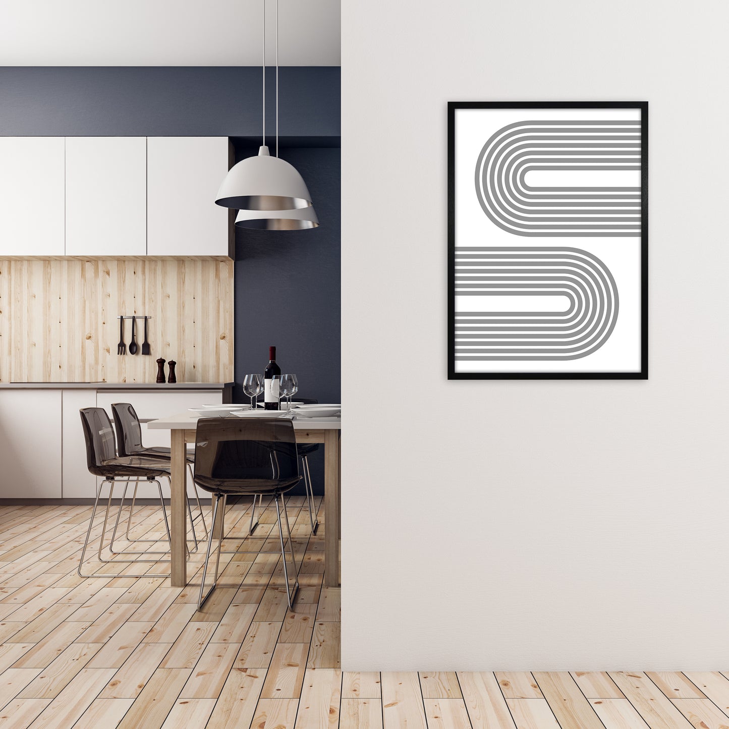 Two Modern Grey Rainbow Original A1 White Frame