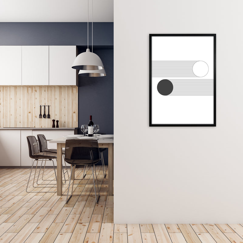 Mid Century Bauhaus Abstract Black and White A1 White Frame