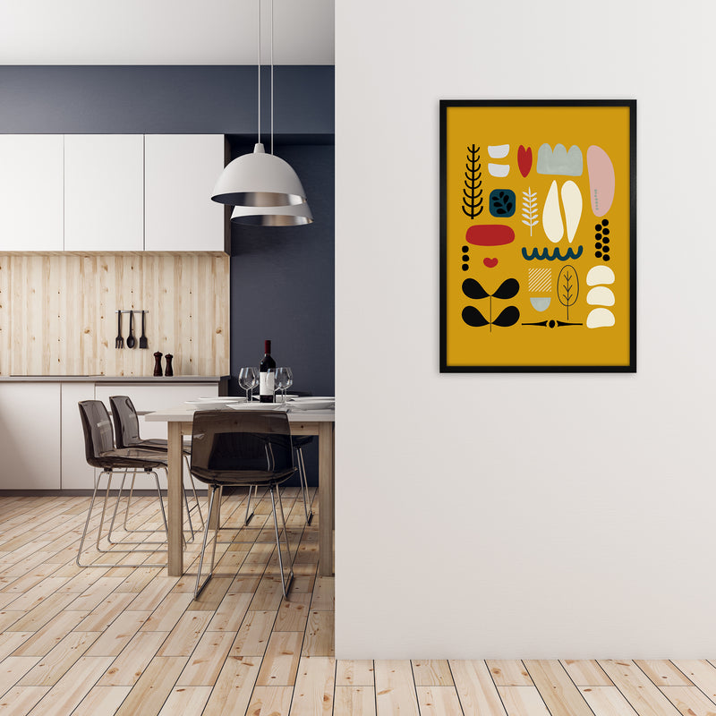 Scandinavian Folk on Yellow Original A1 White Frame