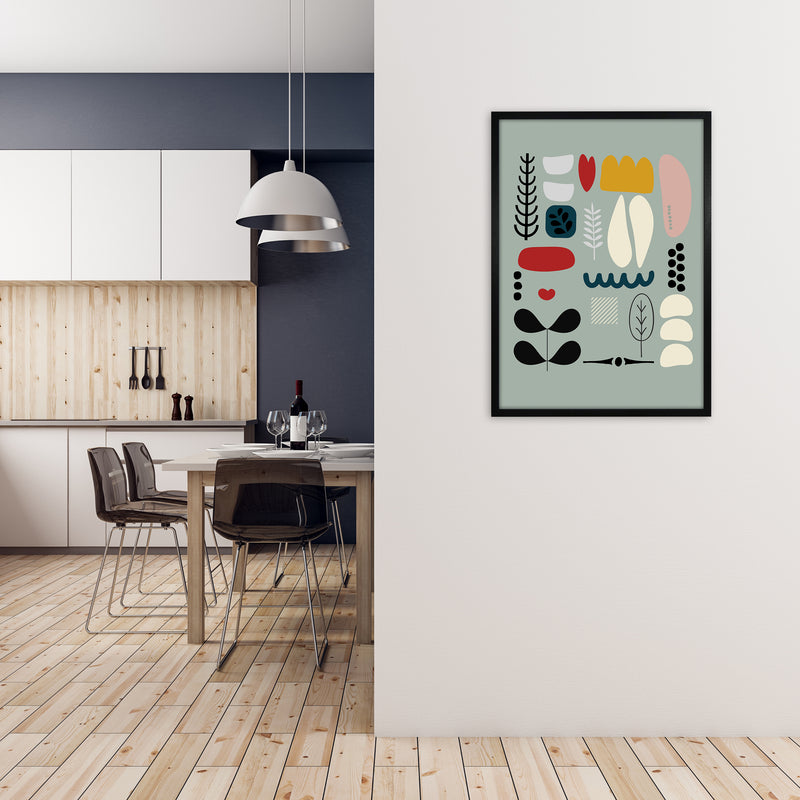 Scandinavian Shapes on Blue Original A1 White Frame