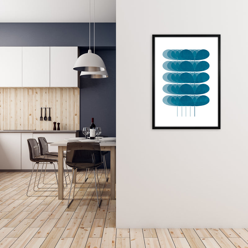 Scandinavian Turquoise Leaves Original A1 White Frame