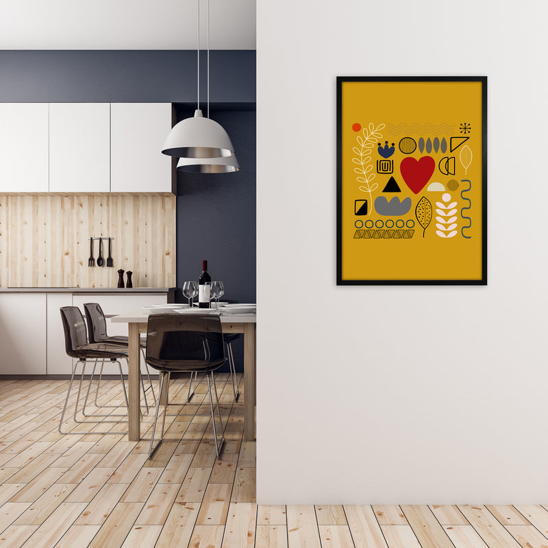 Yellow Scandinavian Abstract Shapes Original A1 White Frame
