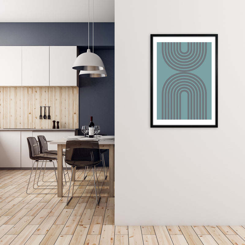 Grey and Blue Modern Rainbow A1 White Frame