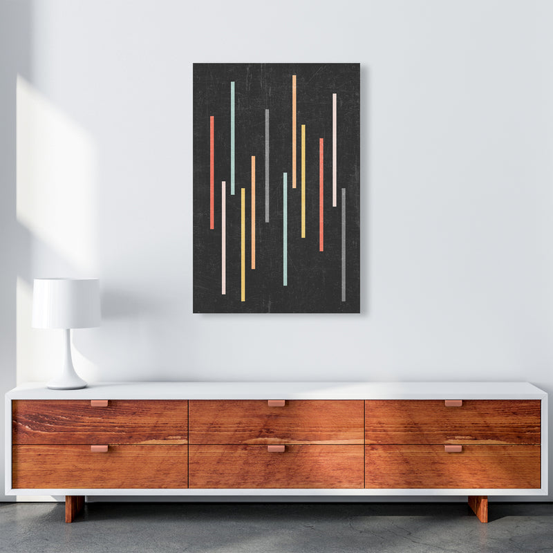 Colorful Lines on Black Grunge A1 Canvas