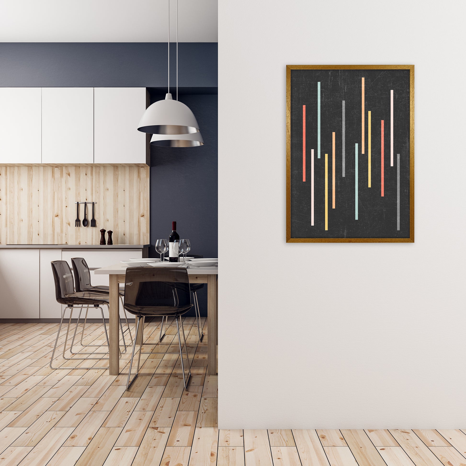 Colorful Lines on Black Grunge A1 Print Only