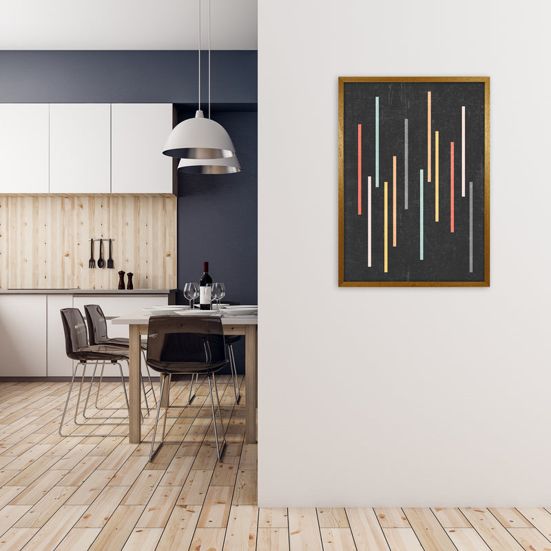 Colorful Lines on Black Grunge A1 Print Only