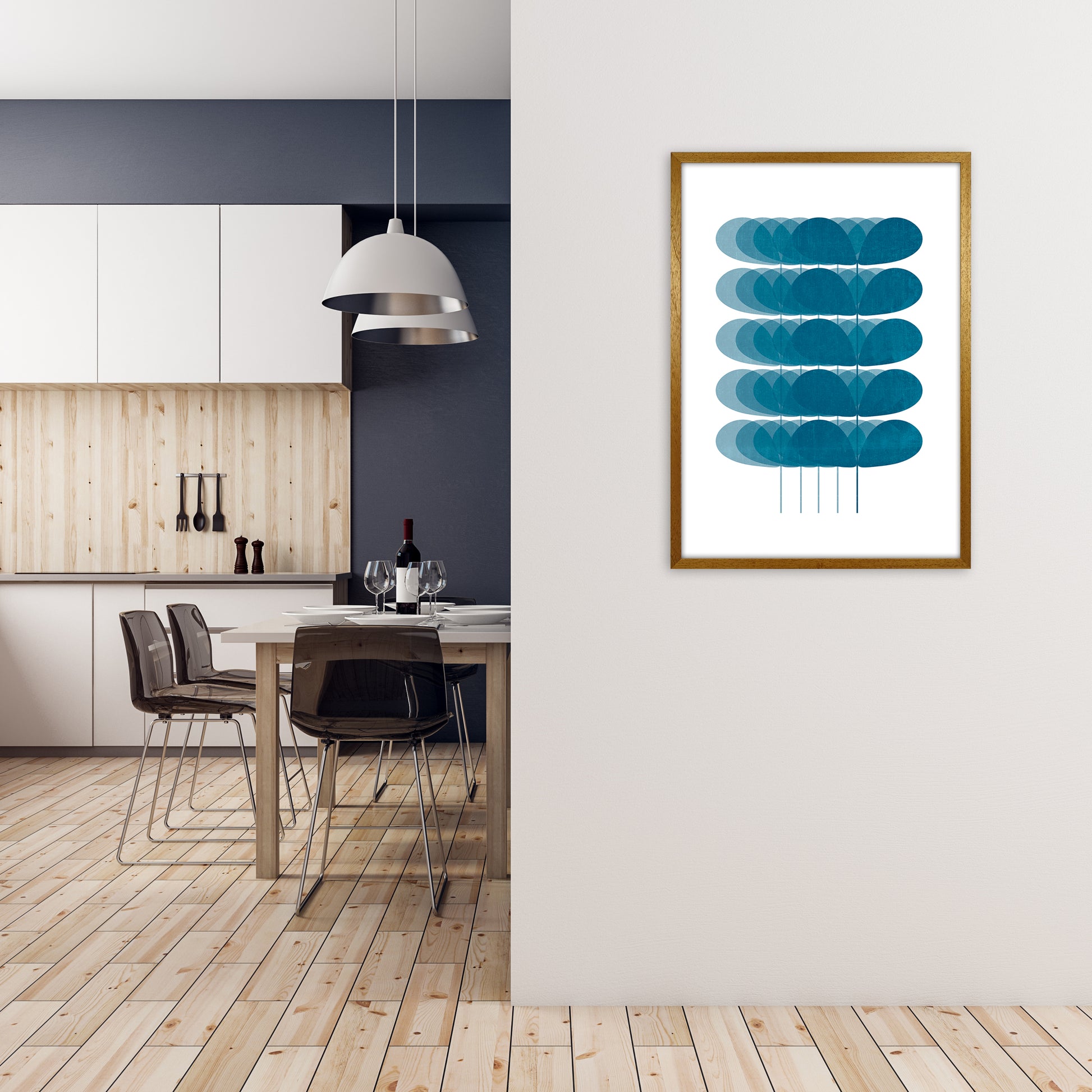 Scandinavian Turquoise Leaves Original A1 Print Only