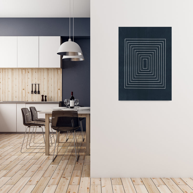 Lino Style Blue Geometric Squares A1 Black Frame