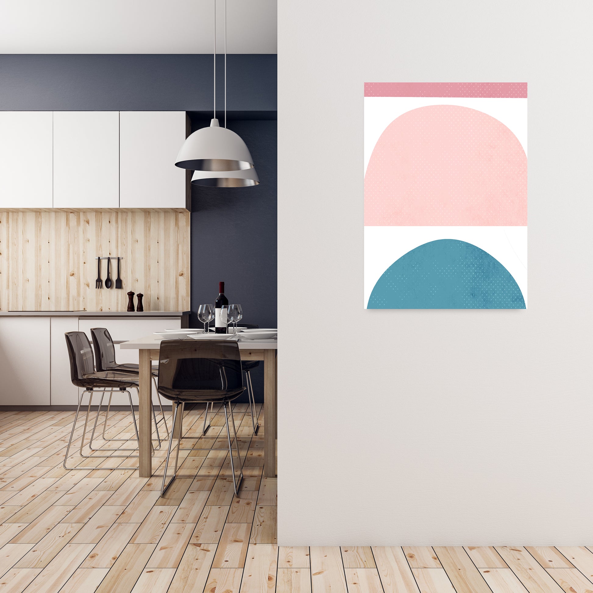 Abstract Blue and Pink Original A1 Black Frame