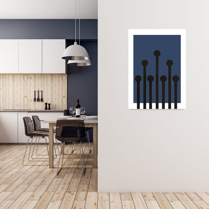 Black and Blue Scandinavian Art A1 Black Frame