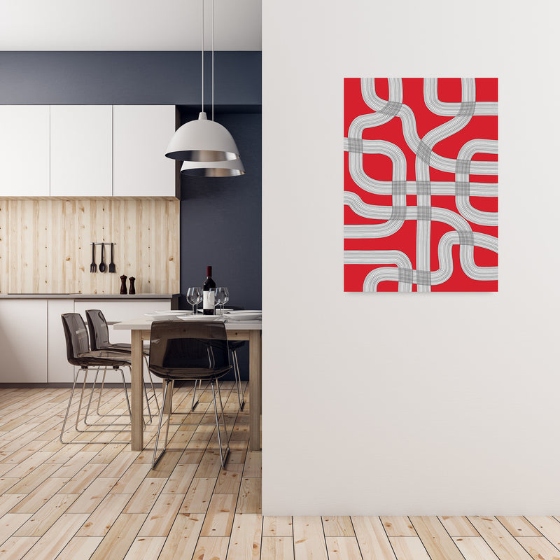 Red Black and White Abstract A1 Black Frame