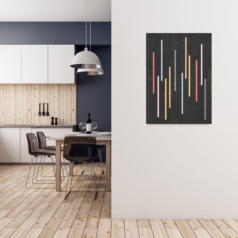 Colorful Lines on Black Grunge A1 Black Frame