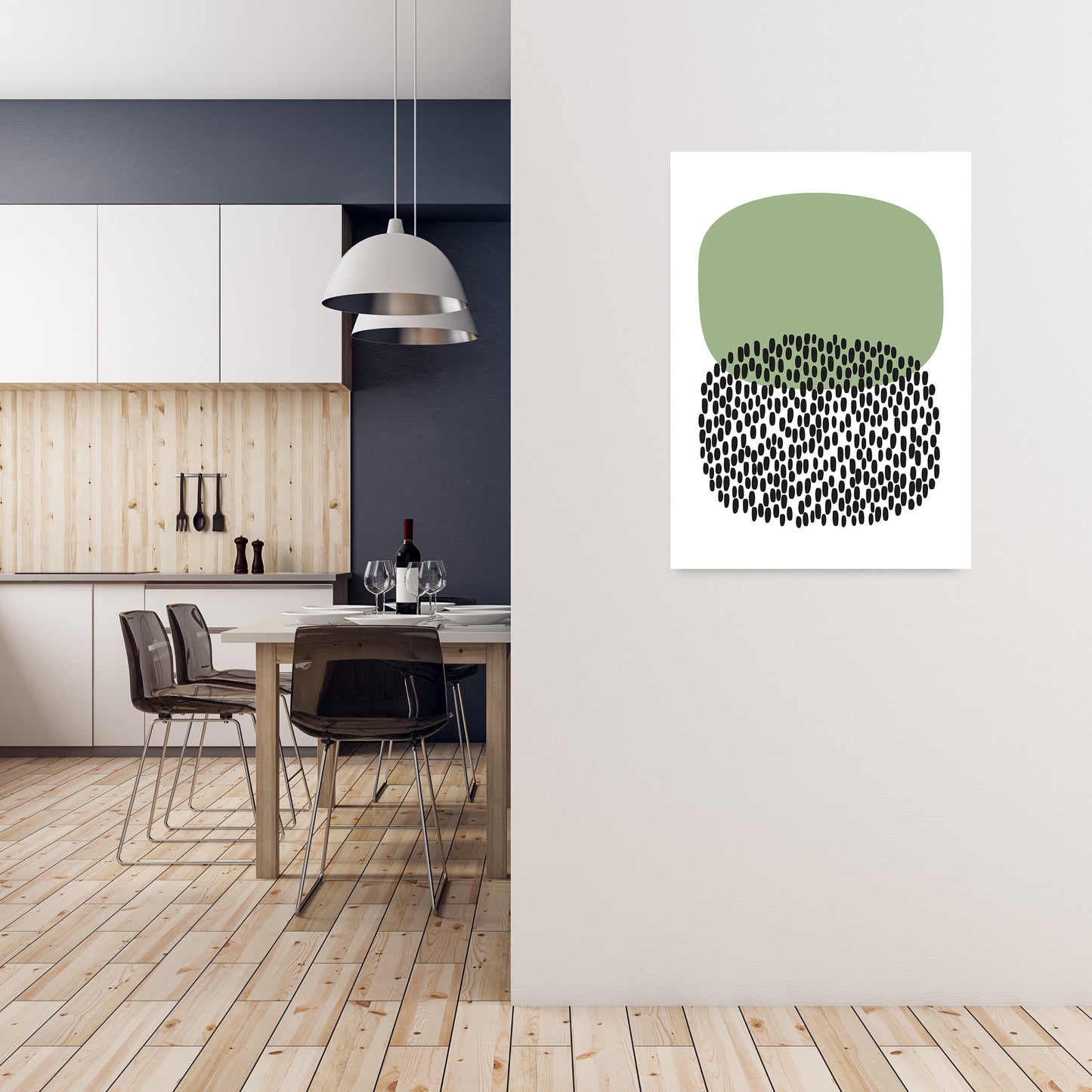 Green and Black Abstract Original A1 Black Frame