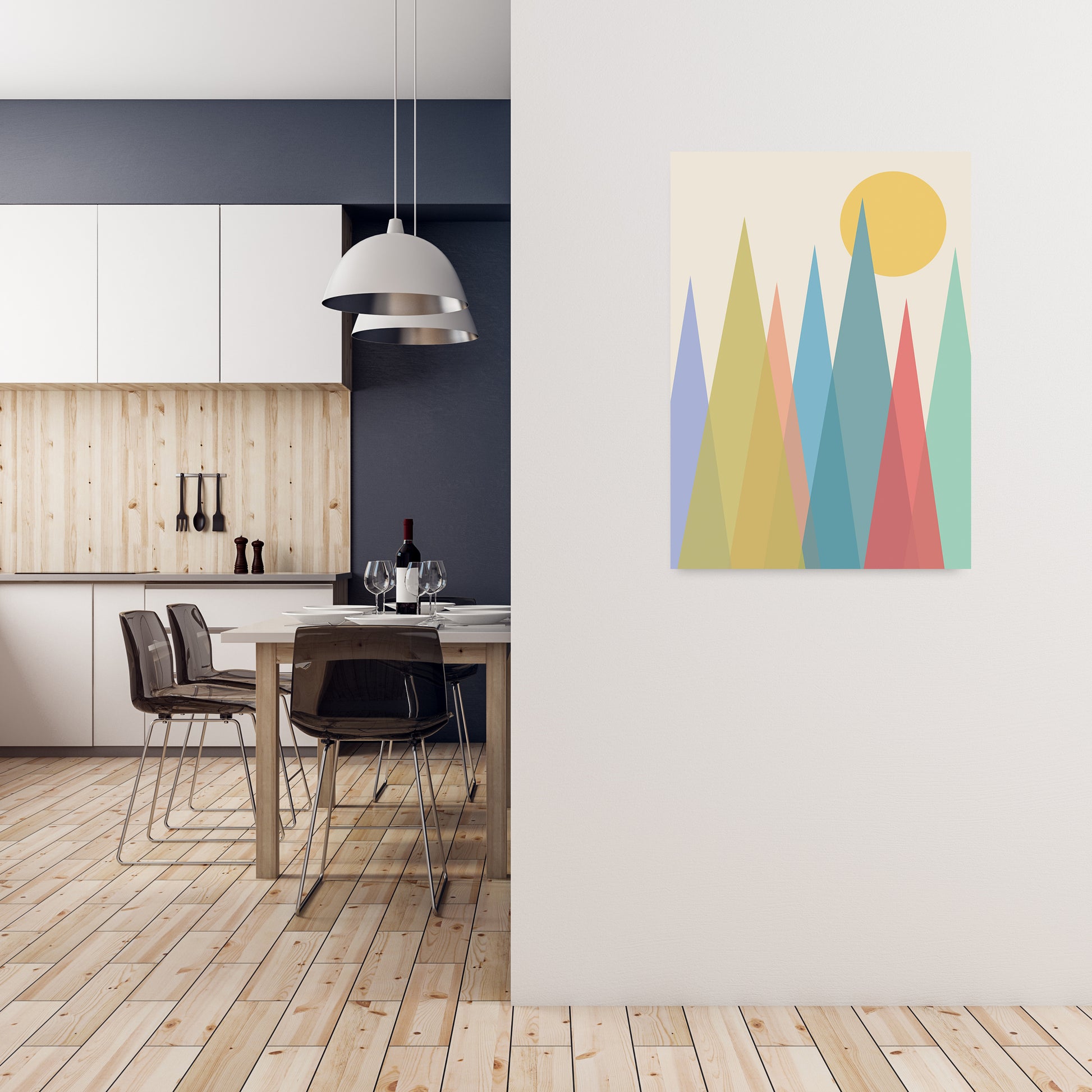 Day and Night Nursery Mid Century Modern Art Prints Day A A1 Black Frame
