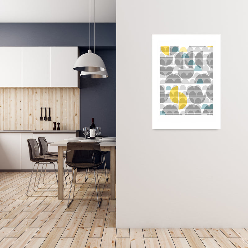 Geometric Grey and Yellow A Original A1 Black Frame