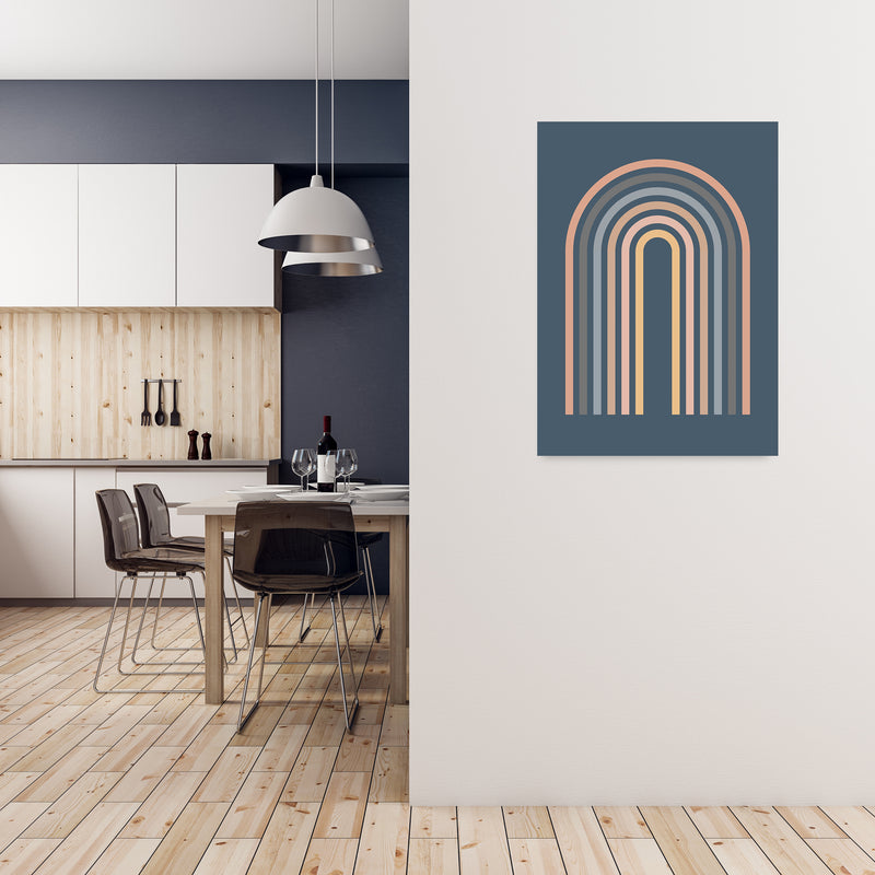 Mid Century Blue Wall Art Print A A1 Black Frame