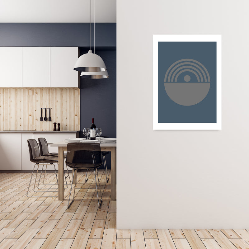 Mid Century Grey and Blue Wall Art Prints B A1 Black Frame