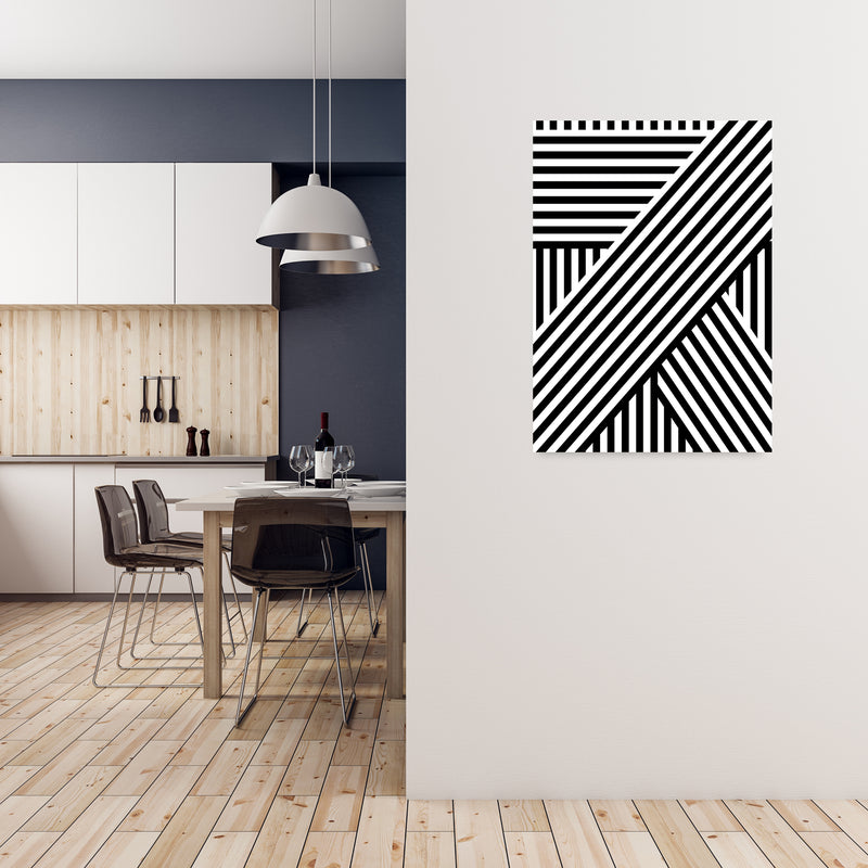 Black and White Large Stripes A1 Black Frame