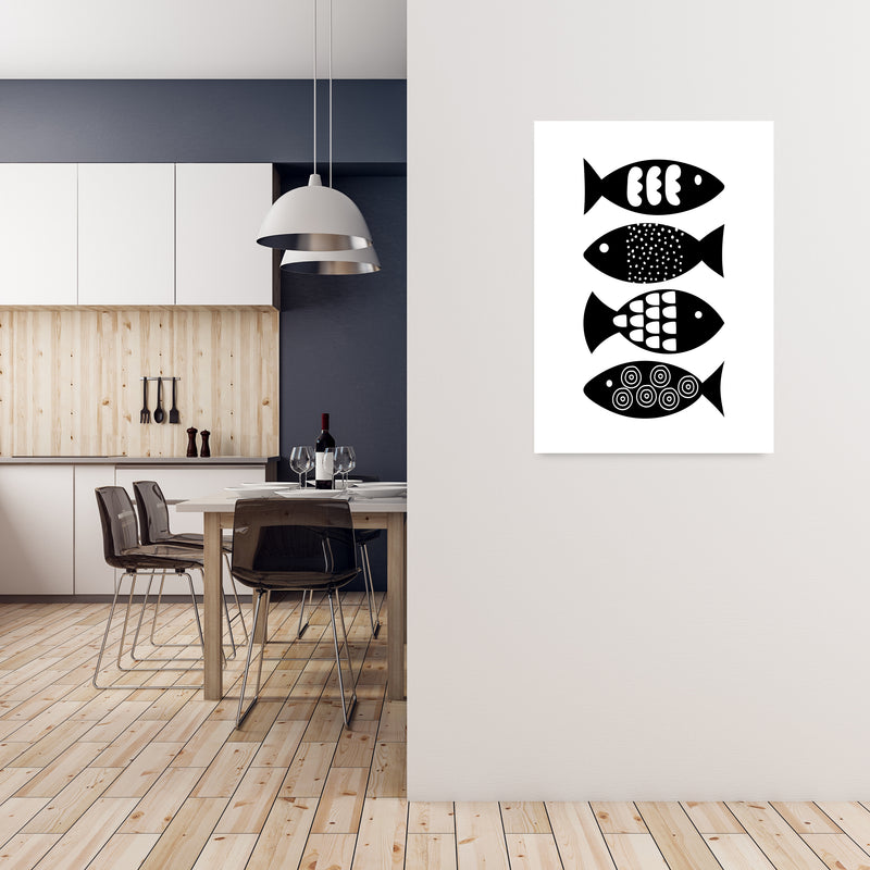 Black and White Scandi Fish A1 Black Frame