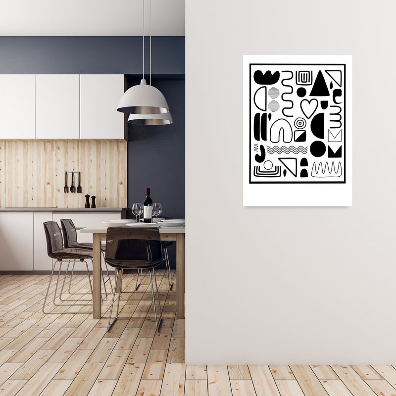 Black and White Scandinavian Shapes A1 Black Frame
