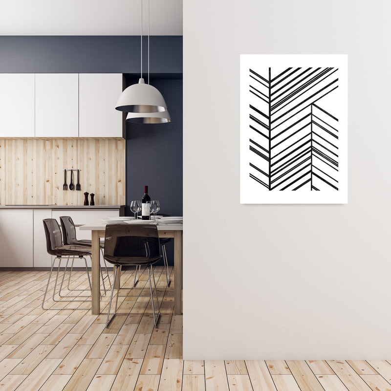 Black White Rough Line Print A1 Black Frame