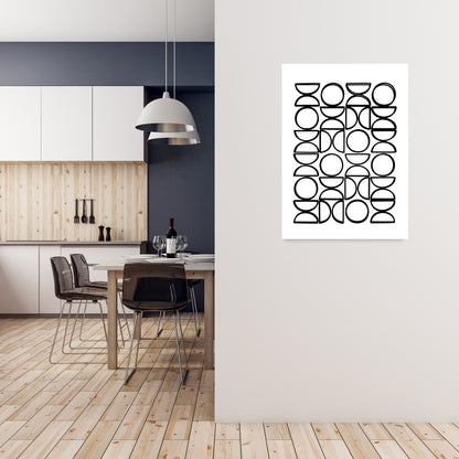 Black and White Mid Century Geometric Print A A1 Black Frame