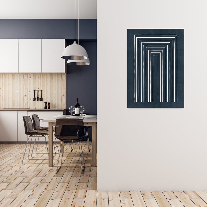 Lino Style Blue Geometric Lines A1 Black Frame
