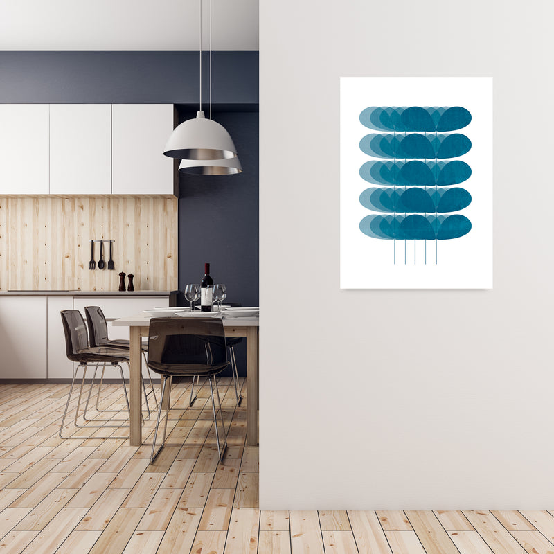 Scandinavian Turquoise Leaves Original A1 Black Frame