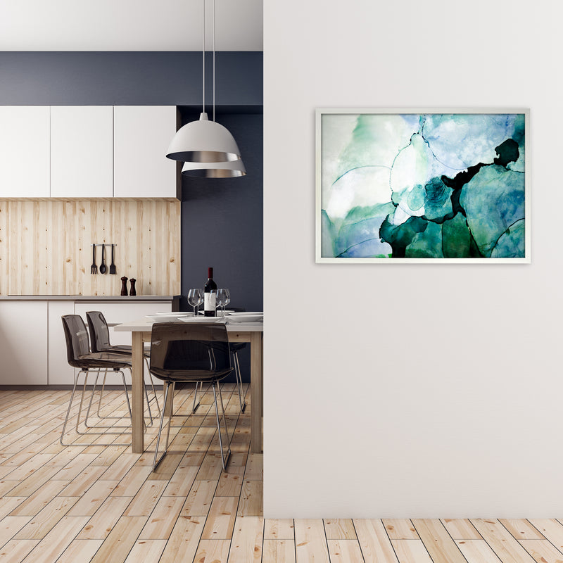 Green Blue Watercolor Art Original A1 Oak Frame