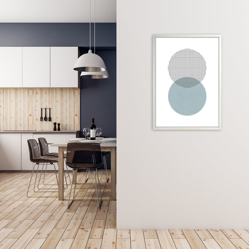 Blue and Black Abstract Circles A1 Oak Frame