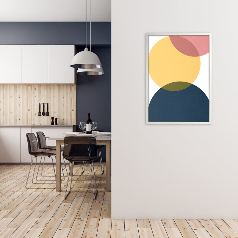 Blue Yellow Pink Pebbles Original A1 Oak Frame