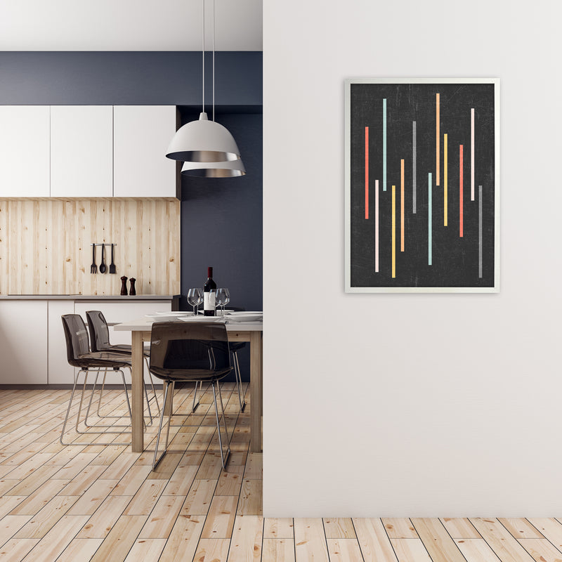 Colorful Lines on Black Grunge A1 Oak Frame
