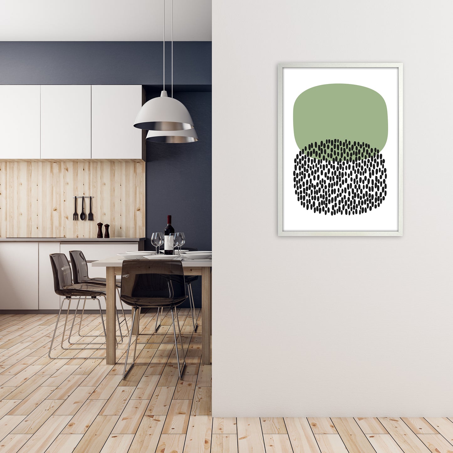 Green and Black Abstract Original A1 Oak Frame