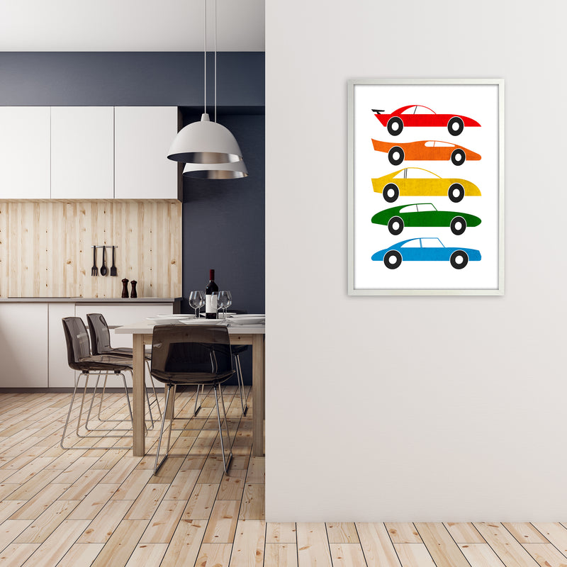 Mid Century Cars on White A1 Oak Frame