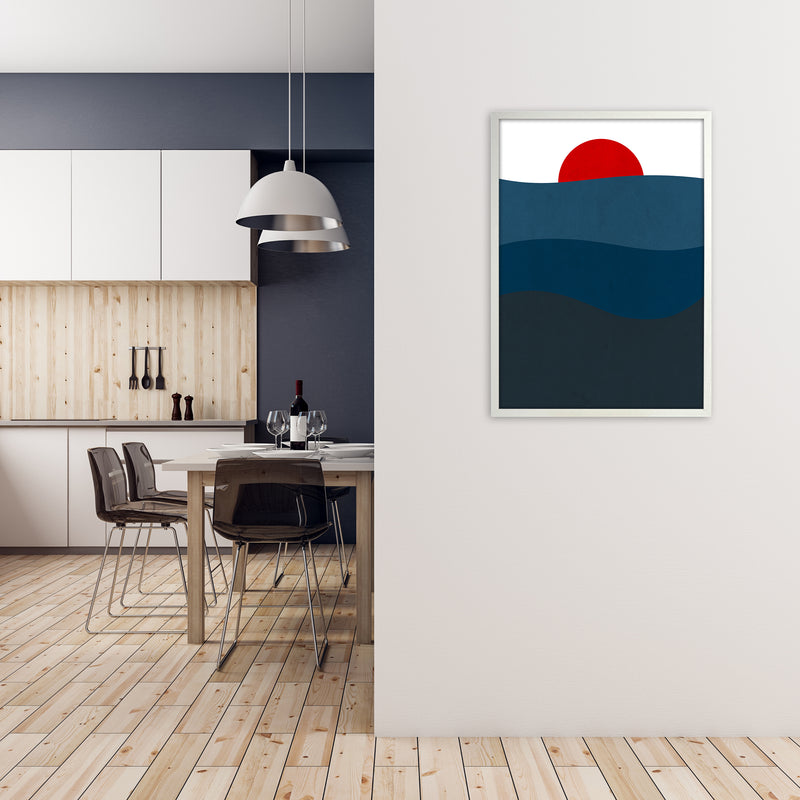 Red Blue Sunset Original A1 Oak Frame