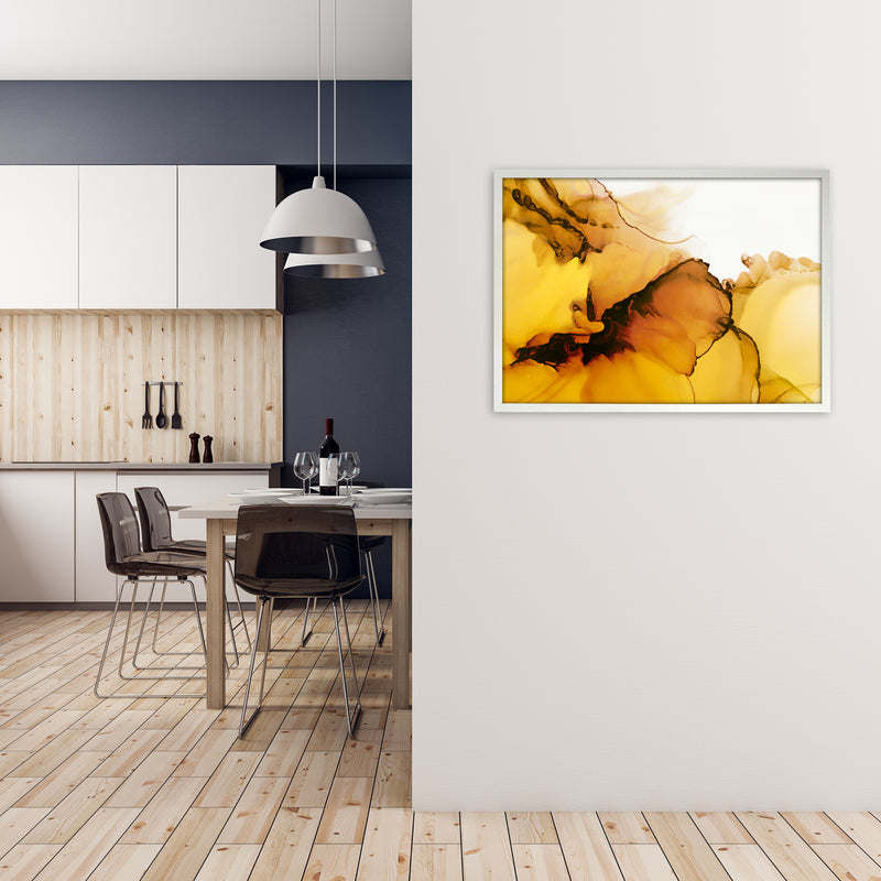 Yellow Watercolor Abstract Original A1 Oak Frame