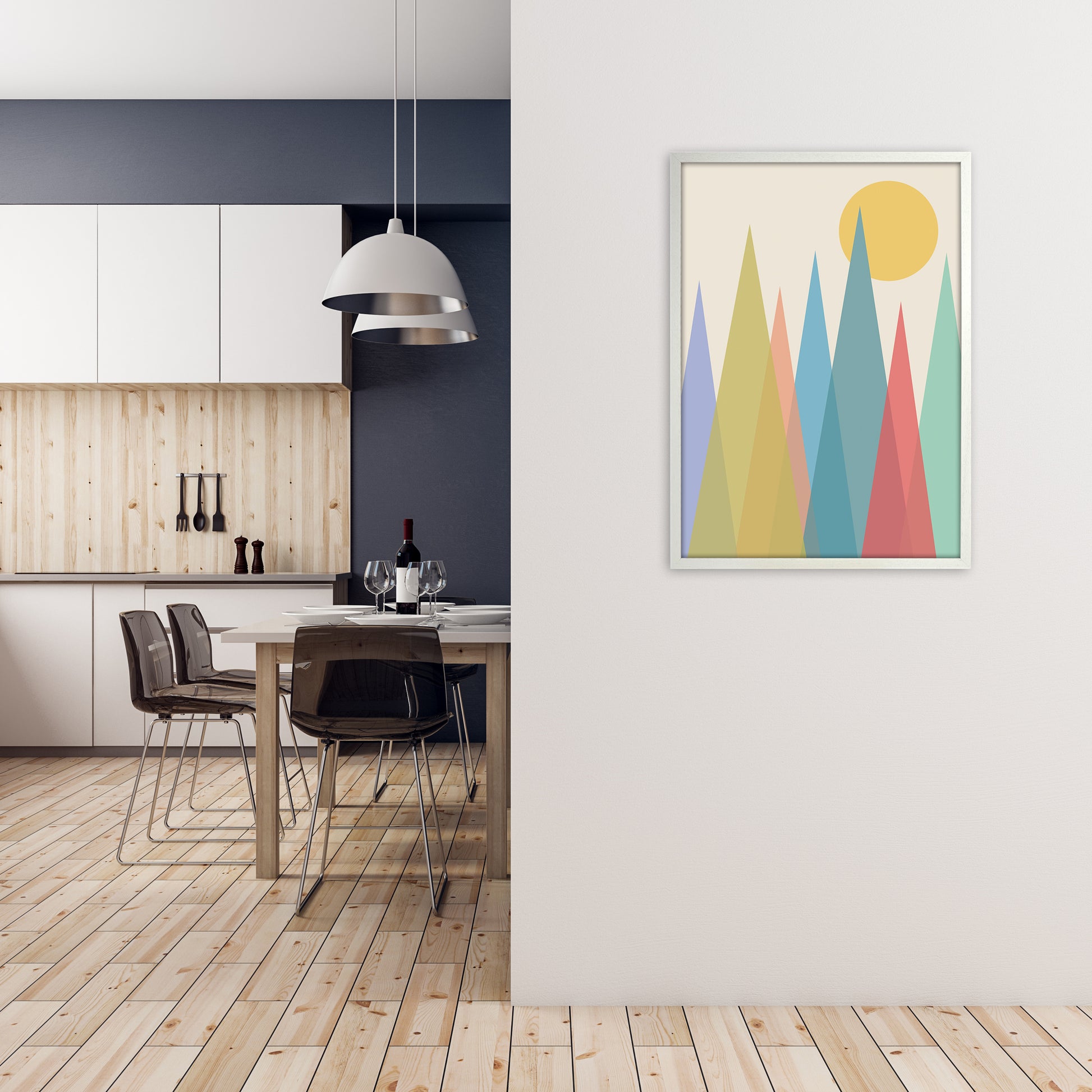 Day and Night Nursery Mid Century Modern Art Prints Day A A1 Oak Frame